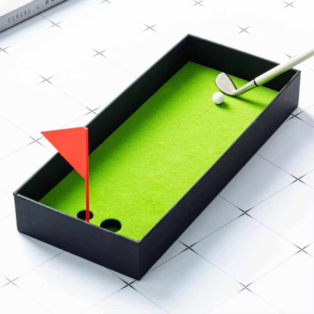 Golf Pen Set Mini Desktop Gift Includes Putting Green 3 Clubs Pen Balls and Flag Desk Games