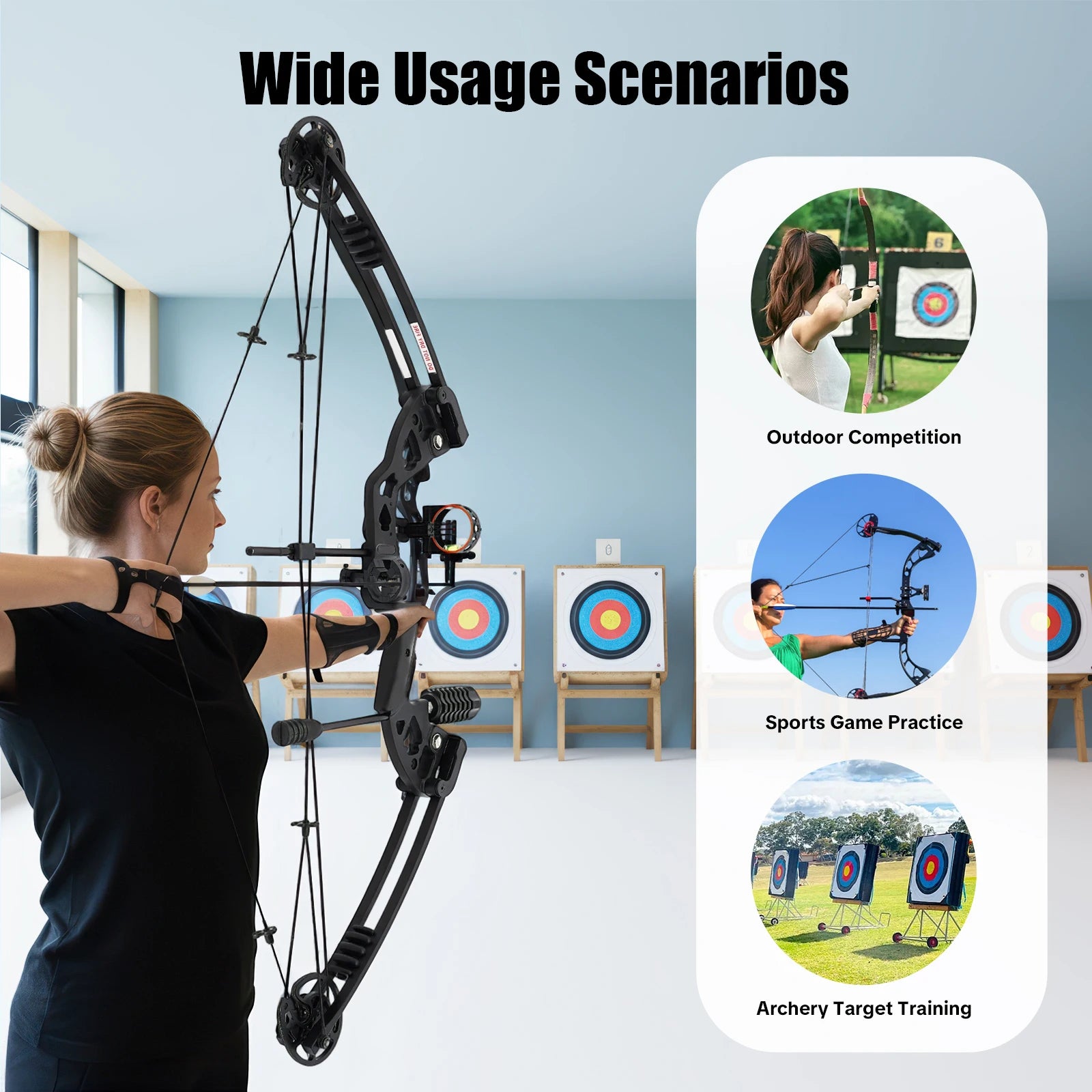 Compound Bow For Adults, Right Hand, Hunting Kit: 3 Pin Lighted Sight For Outdoor Competition, Hunting, Training