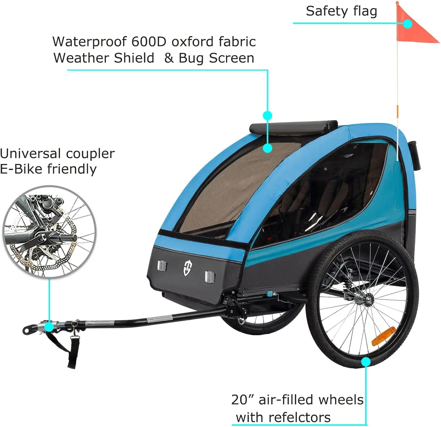 Bike Trailer & Stroller 2 in 1 Double Seat for Toddlers, and Kids