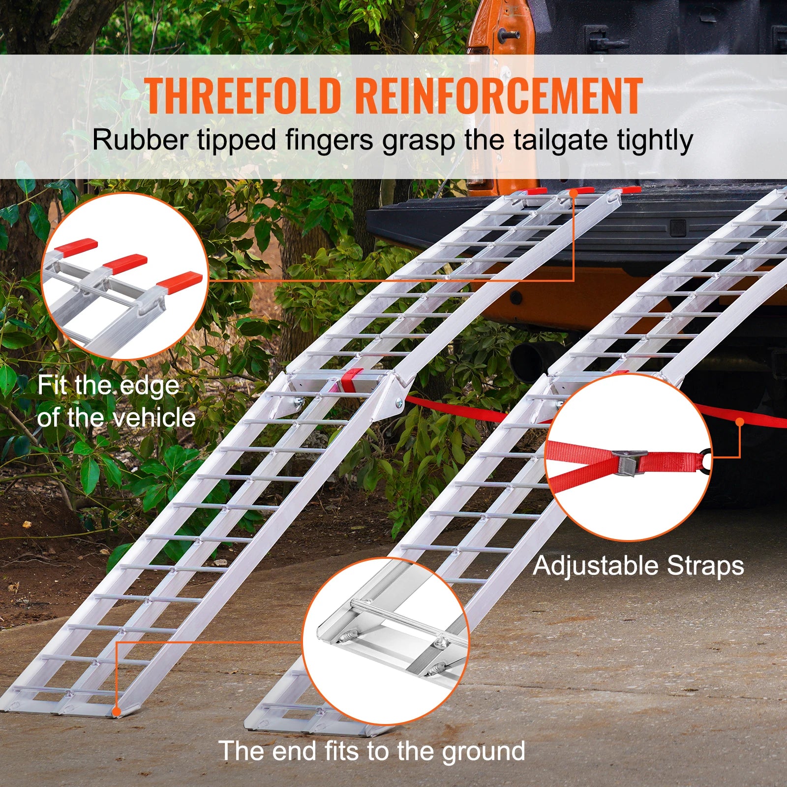 Aluminum Ramps 1500 lbs Folding Loading for Pickup Trucks Bed with Load Strap