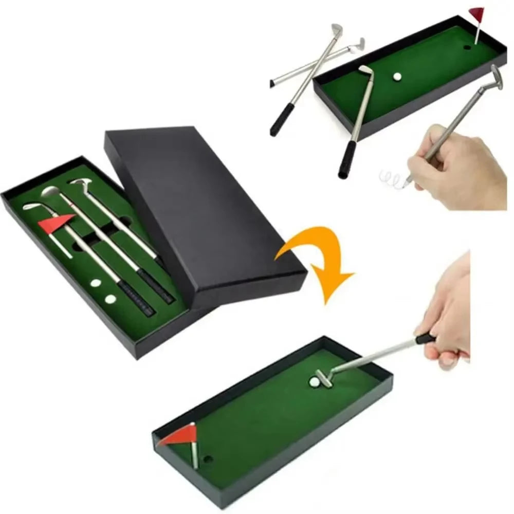 Golf Pen Set Mini Desktop Gift Includes Putting Green 3 Clubs Pen Balls and Flag Desk Games