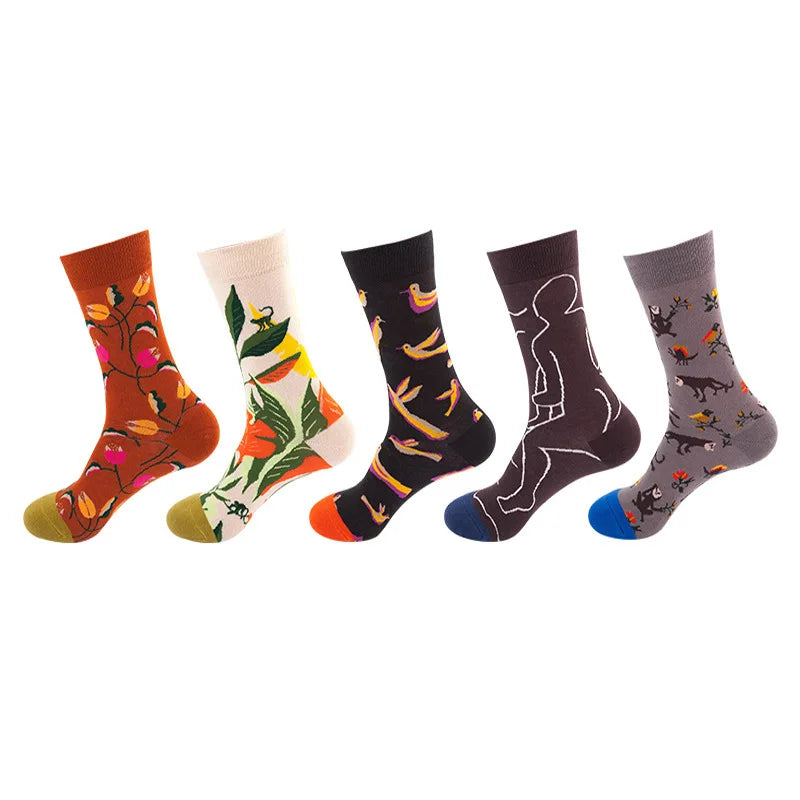 10pcs=5 Pairs Neutral Cool Funny Hiphop Casual Pastel Pack Long Tube Set Men Fashion Print Harajuku Cotton Sports Running Socks