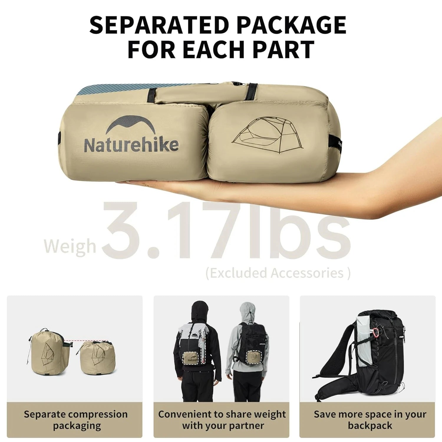 Naturehike Camping Tent Ultralight Portable 2 Person 15D Silicone 3 Seasons Tent Waterproof Outdoor Hiking Tents