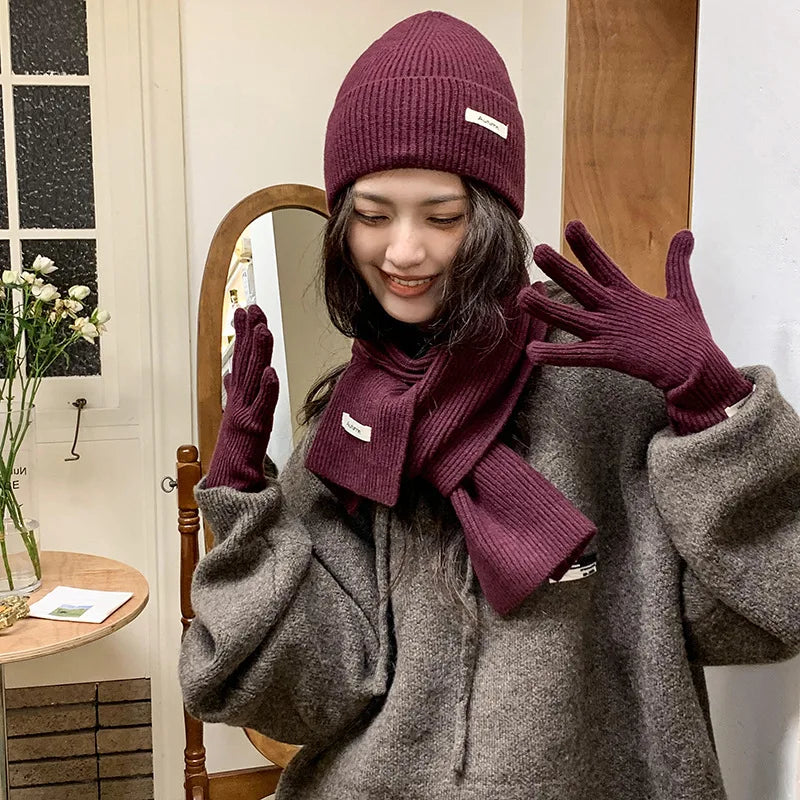 Neck Scarf Gloves Caps Three Piece Set For Women & Men  Scarf Glove Set