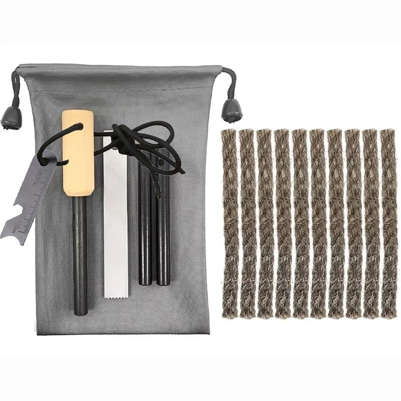 Outdoor Camping Flint Magnesium Rod Set Waterproof with White Steel Scraper Gnition Flint Rod EDC Survival Fire Starting Tool