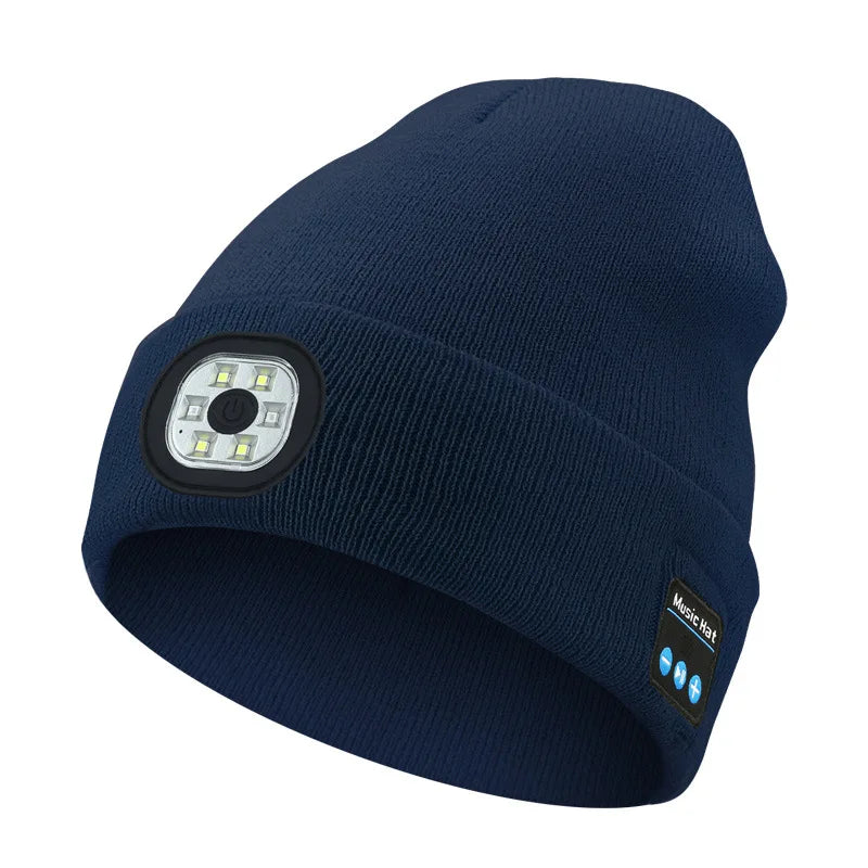 Bluetooth Beanie with Light, Unisex 6 LED USB Rechargeable with Cordless Headphones