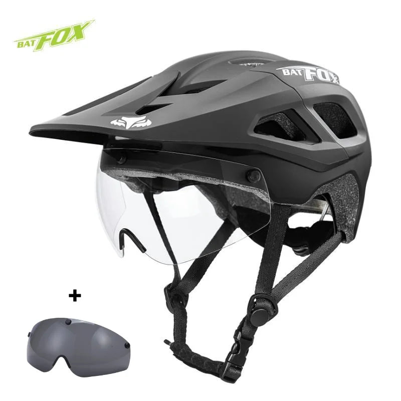 BATFOX Bike Helmet Magnetic goggles Lens & Sun Visor In-mold Road MTB Bicycle Helmets Men Women Cycling Helmet Sports Equipment