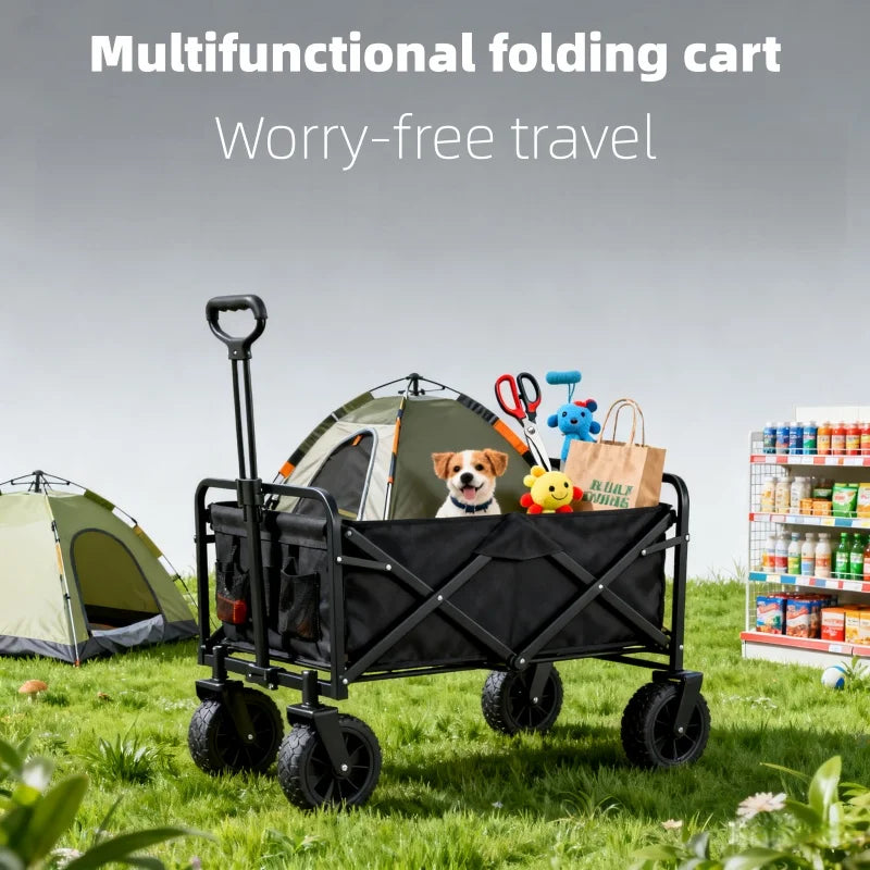 Commercial folding cart with wear-resistant tires, sturdy metal frame