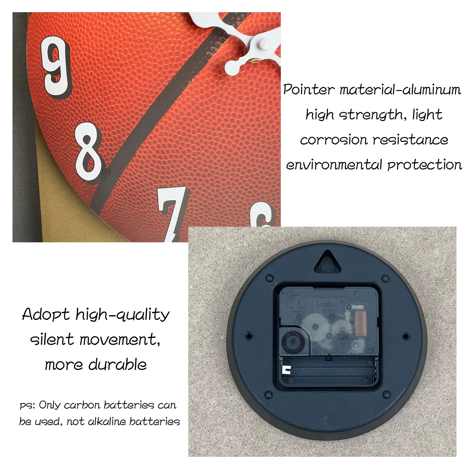 Basketball Texture Pattern Wooden Wall Clock Living Room Bedroom Kitchen Home Decoration Wall Clock Silent Quartz Clock Holiday Gift 10 Inches 12 Inches 14 Inches 16inch (Without Batteries)