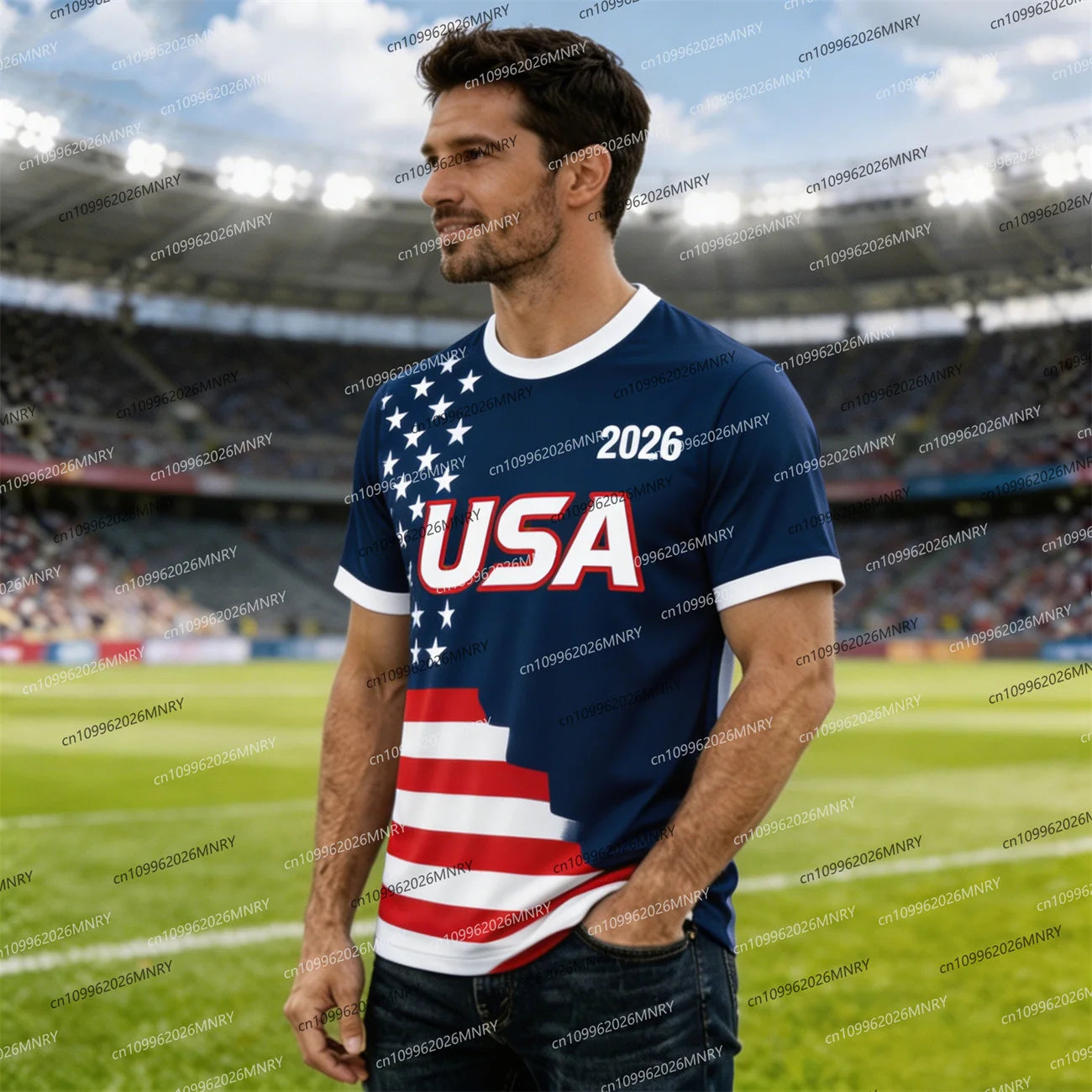 2026 America Flag Emblem tshirt Fan Jersey Men T Shirt American Soccer Jersey T-shirts For Men Fashion Men's clothing USA Jersey