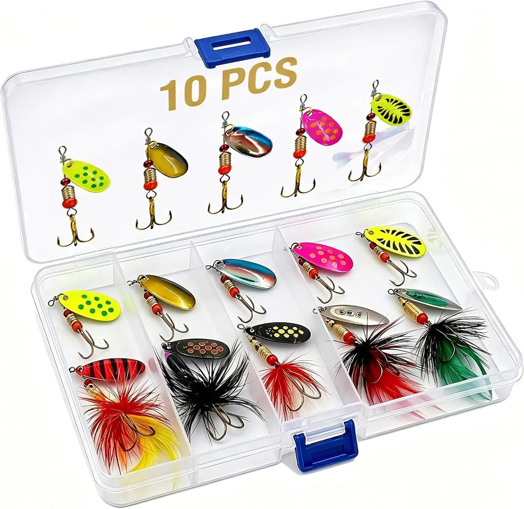 Fishing Spinner Lures Kit 20PCS, Inline Spinner Baits with Treble Hooks, Metal Fishing Lures for Trout Bass Salmon Panfish, Multi-Color Freshwater Tackle Set