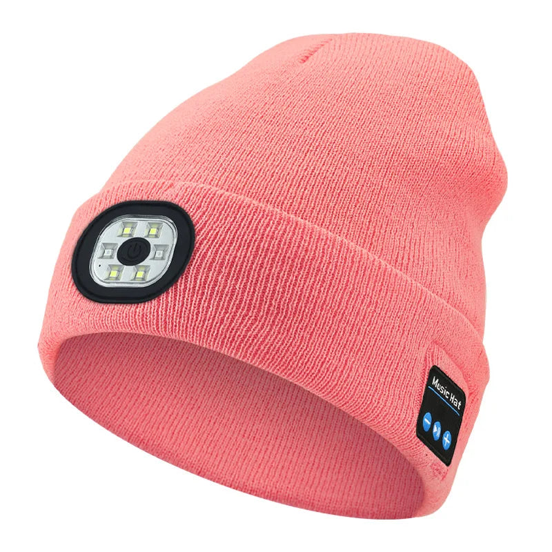 Bluetooth Beanie with Light, Unisex 6 LED USB Rechargeable with Cordless Headphones