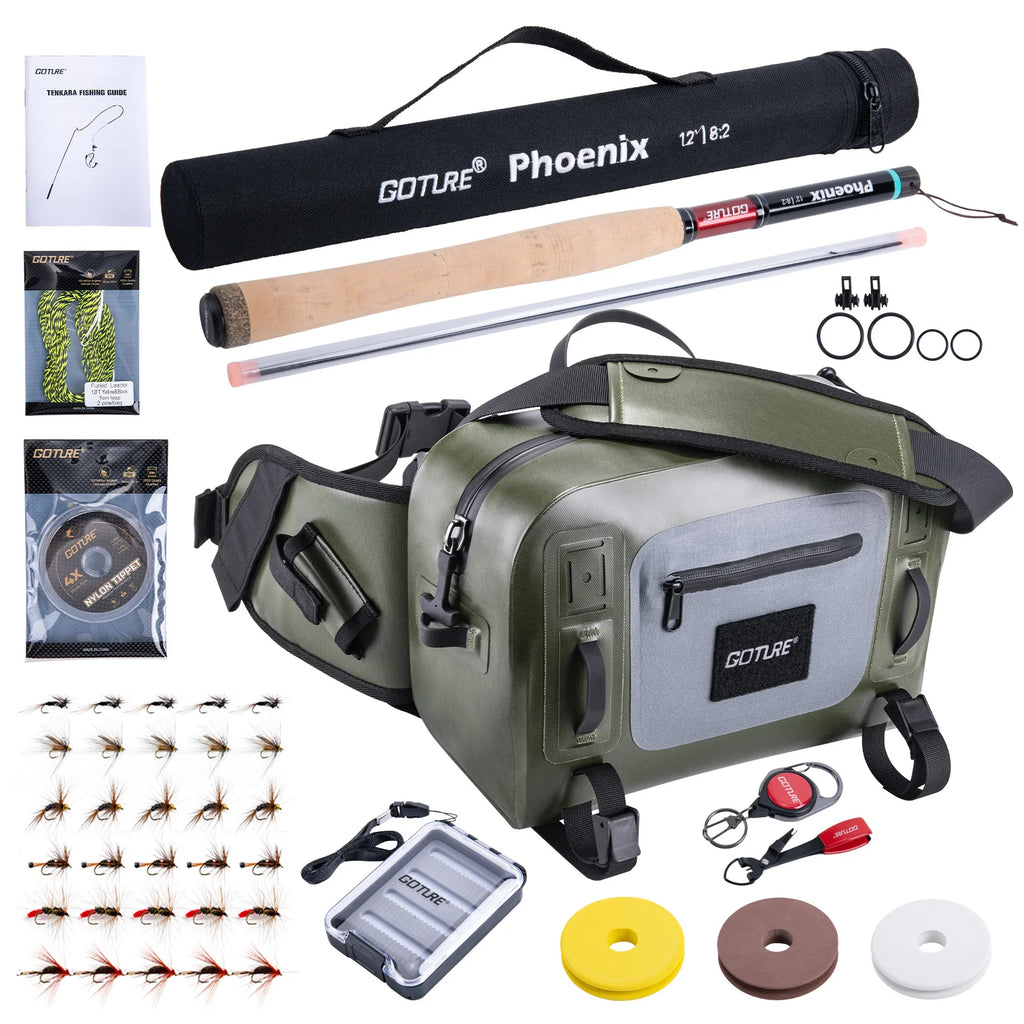 Goture 12ft 3.6m Tenkara Rod with Spare Tip Section&Storage Bag, Complete Beginner Tenkara Fishing Kit for Travel Hiking Camping