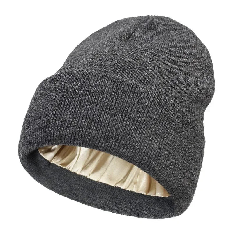 Unisex Winter Hat Silk Satin Lined Beanies Men and Women