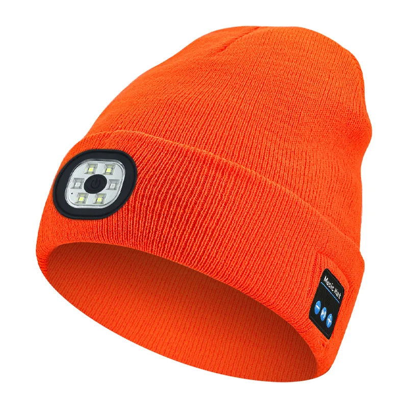 Bluetooth Beanie with Light, Unisex 6 LED USB Rechargeable with Cordless Headphones