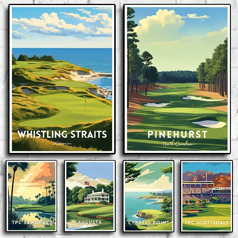 Abstract Golf Course Nordic Minimalist Sport Travel Landscape Poster Canvas Painting Wall Art Pictures Home Studio Decor Gift