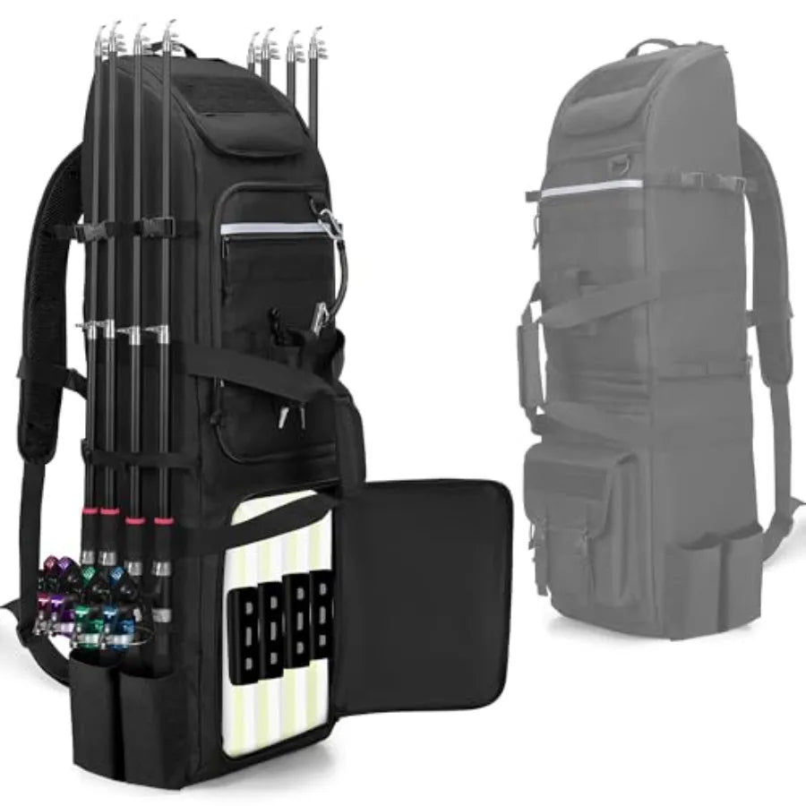 Fishing Backpack Holds Up to 8 Fishing Rods and Reels