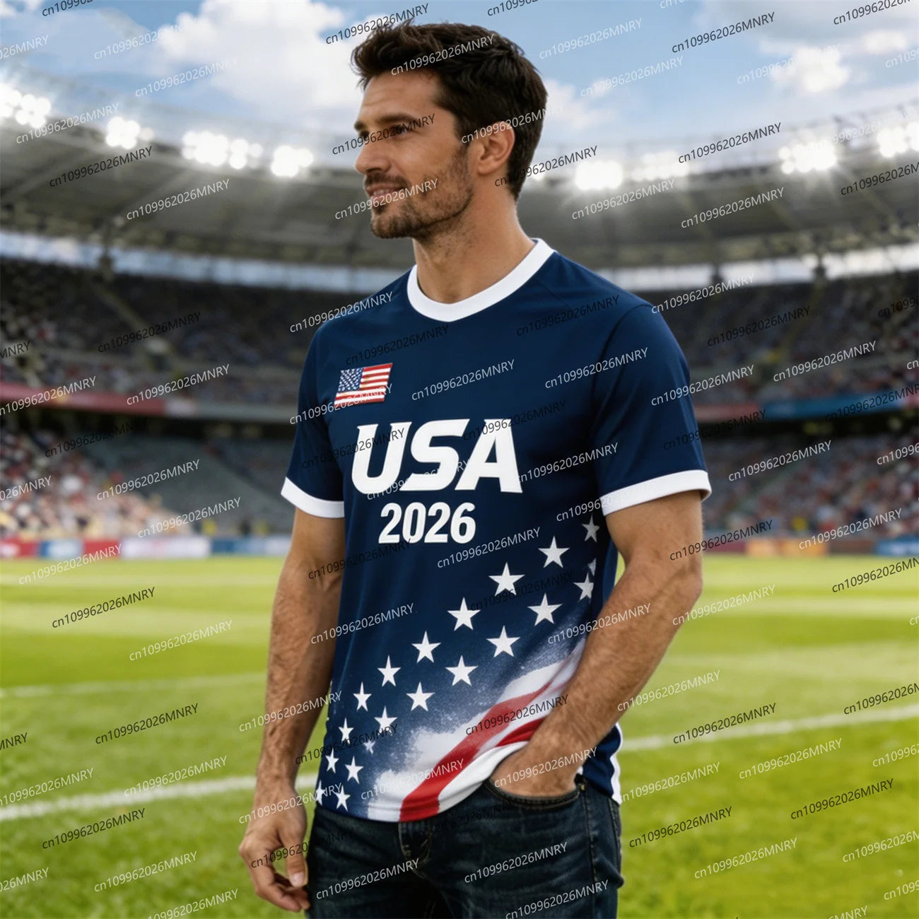 2026 America Flag Emblem tshirt Fan Jersey Men T Shirt American Soccer Jersey T-shirts For Men Fashion Men's clothing USA Jersey
