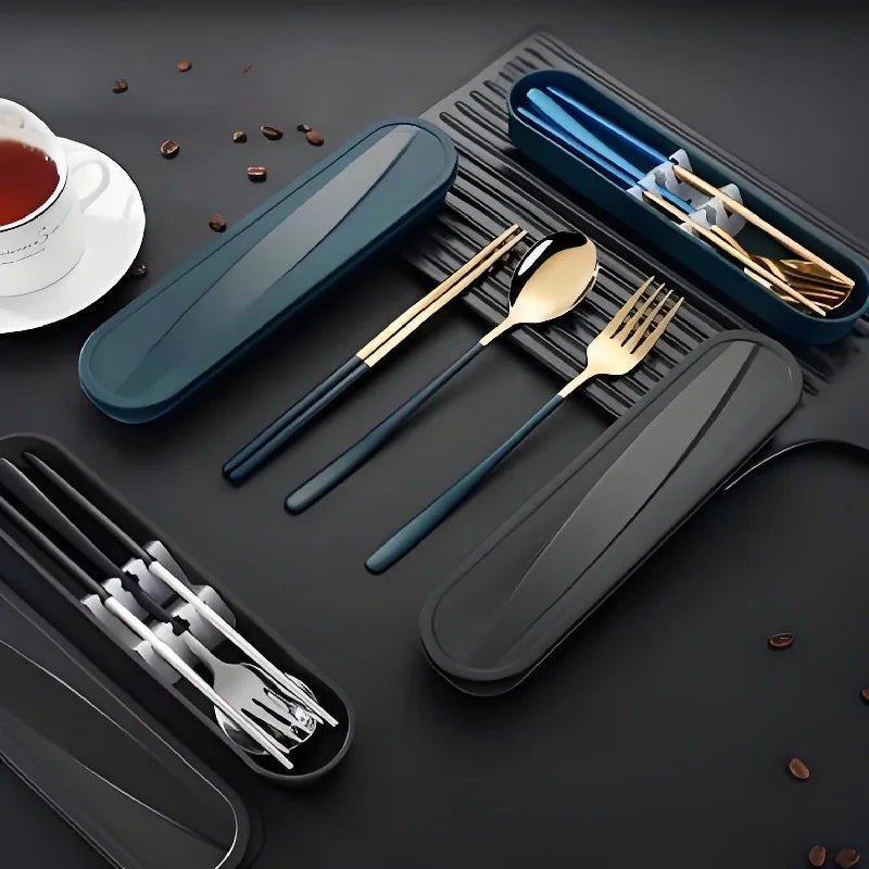 Portable Stainless Steel Utensil Set - 3-Piece Spoon, Fork and Knife