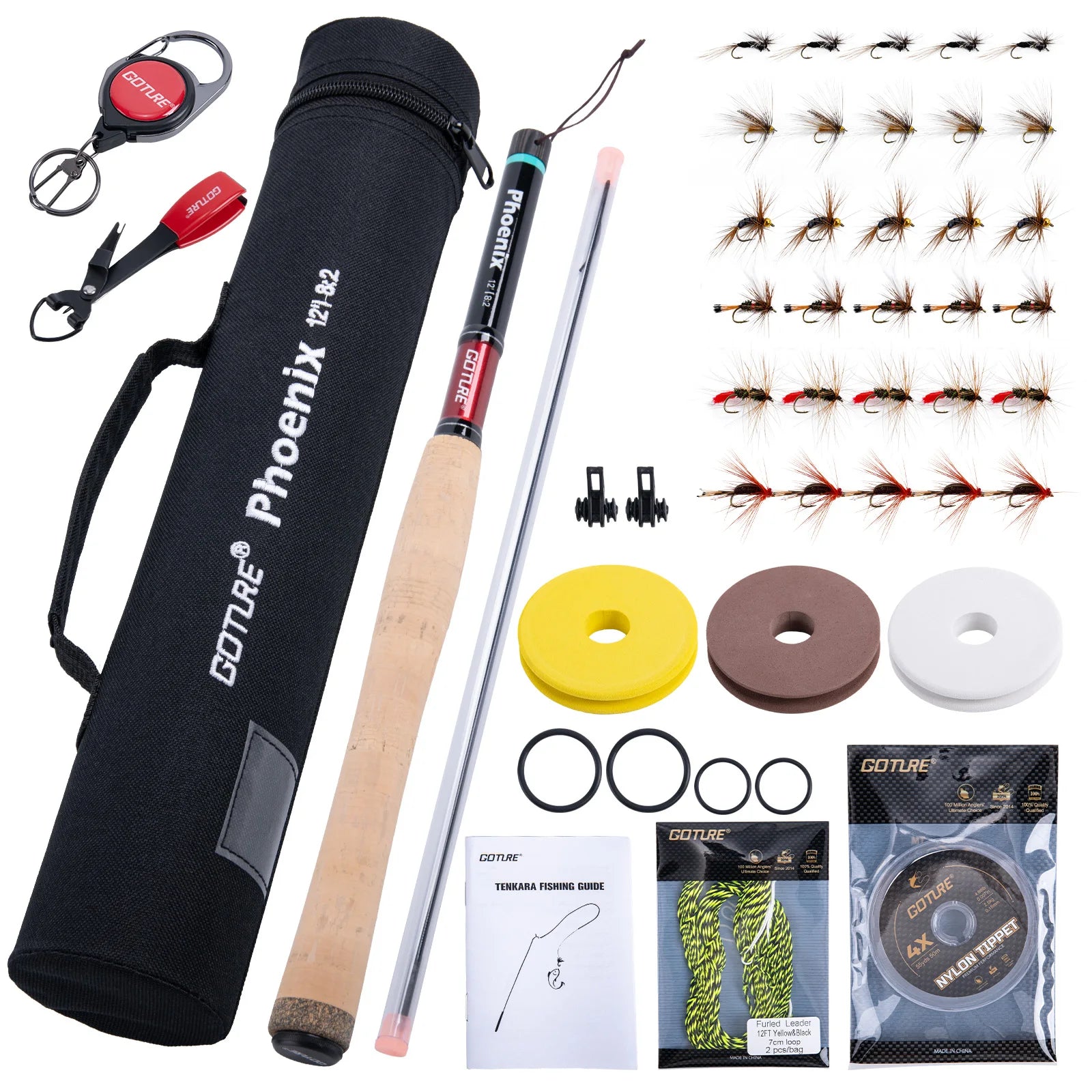 Goture 12ft 3.6m Tenkara Rod with Spare Tip Section&Storage Bag, Complete Beginner Tenkara Fishing Kit for Travel Hiking Camping