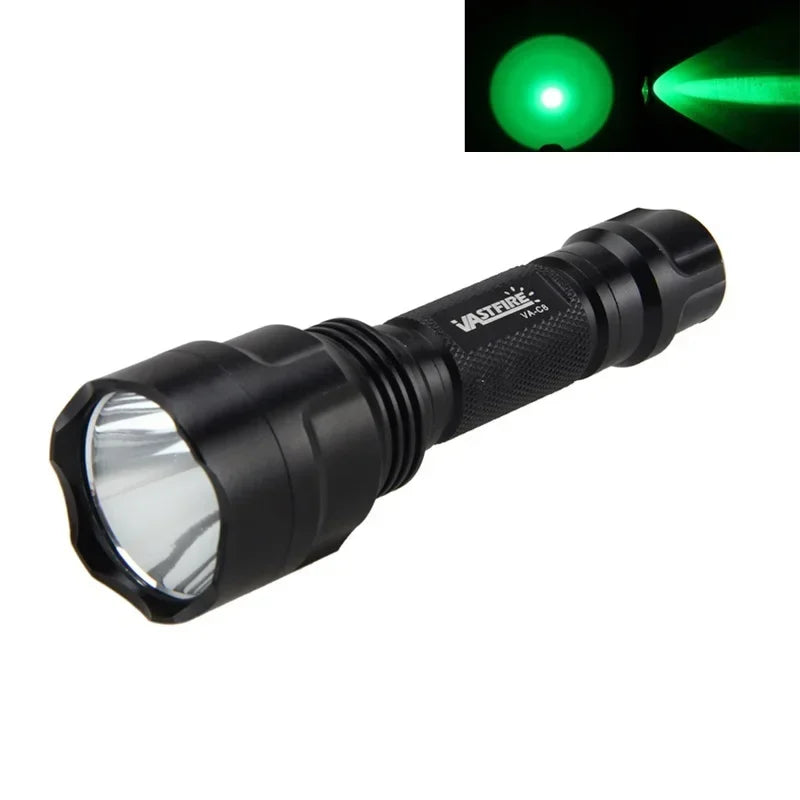 LED Flashlight White/Green/Red Tactical Hunting Rifle Lantern+Pressure Switch+Rail Scope Mount+18650+USB Charger