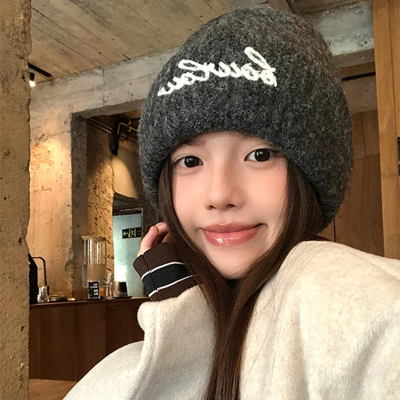 Women Embroidery Letter Knitted Hat