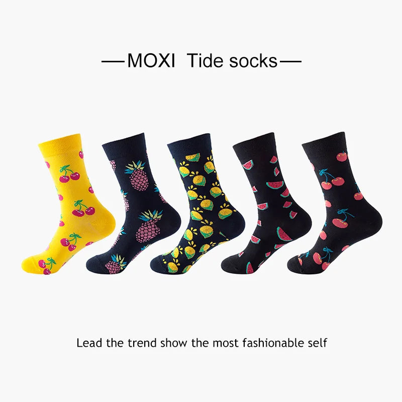 10pcs=5 Pairs Neutral Cool Funny Hiphop Casual Pastel Pack Long Tube Set Men Fashion Print Harajuku Cotton Sports Running Socks
