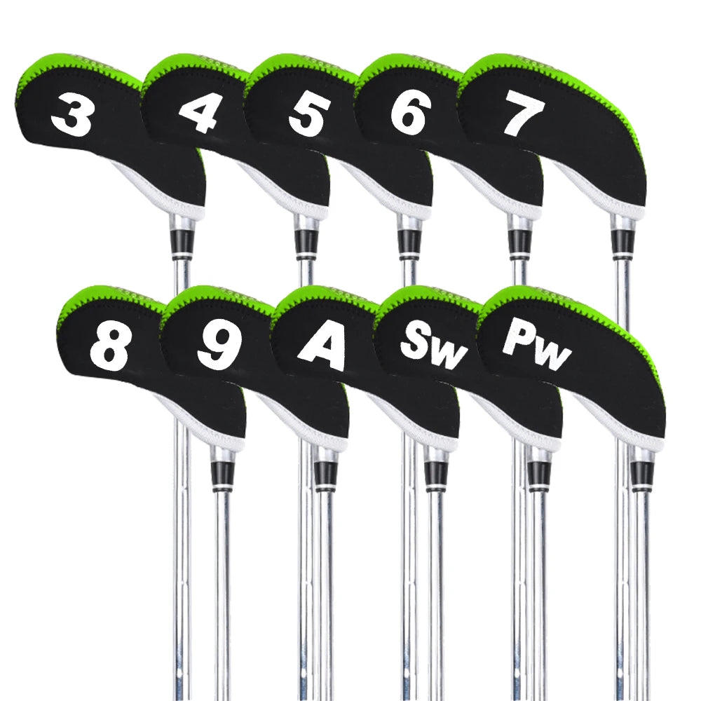 10pcs/set Golf Club Cover For Irons Neoprene Golf Iron Head Cover Golf Iron Cover 3 4 5 6 7 8 9 A S P Golf Accessories