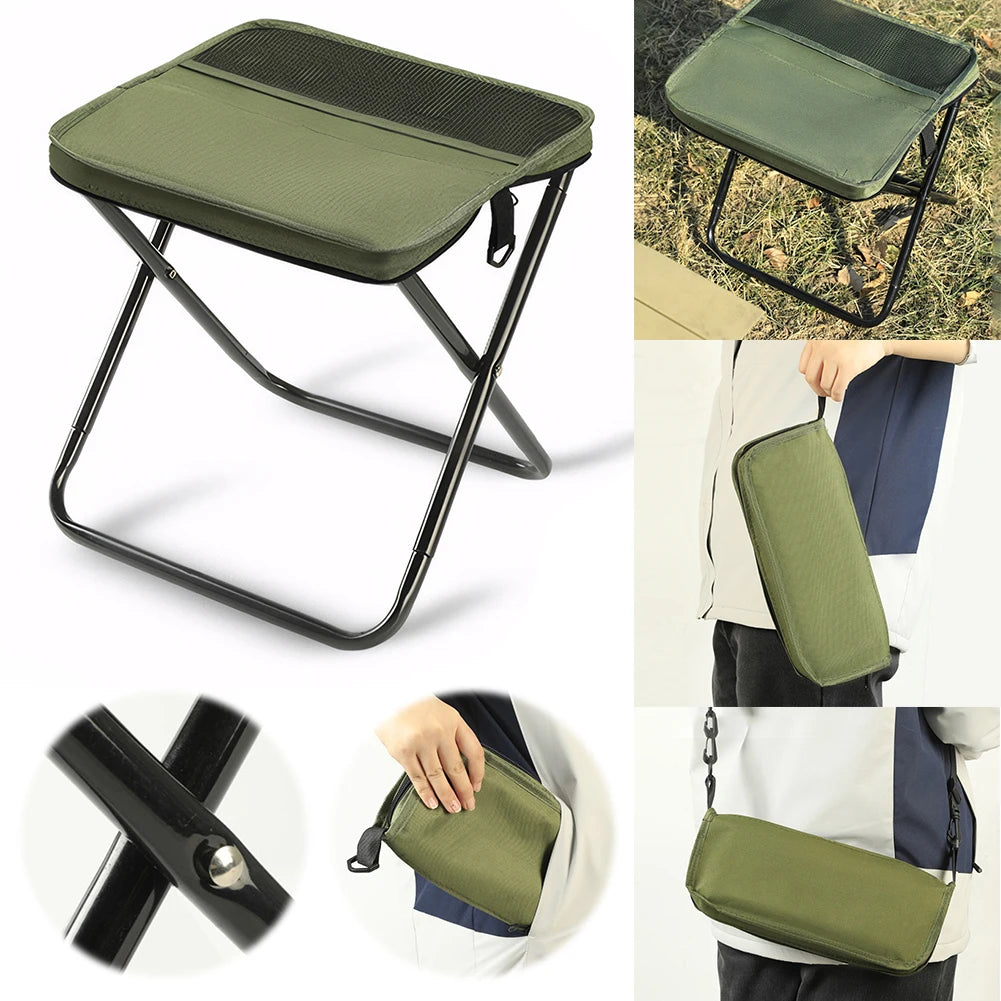 Outdoor Folding Backpack Stool Bag - Fishing Chair w/ Zipper Bag