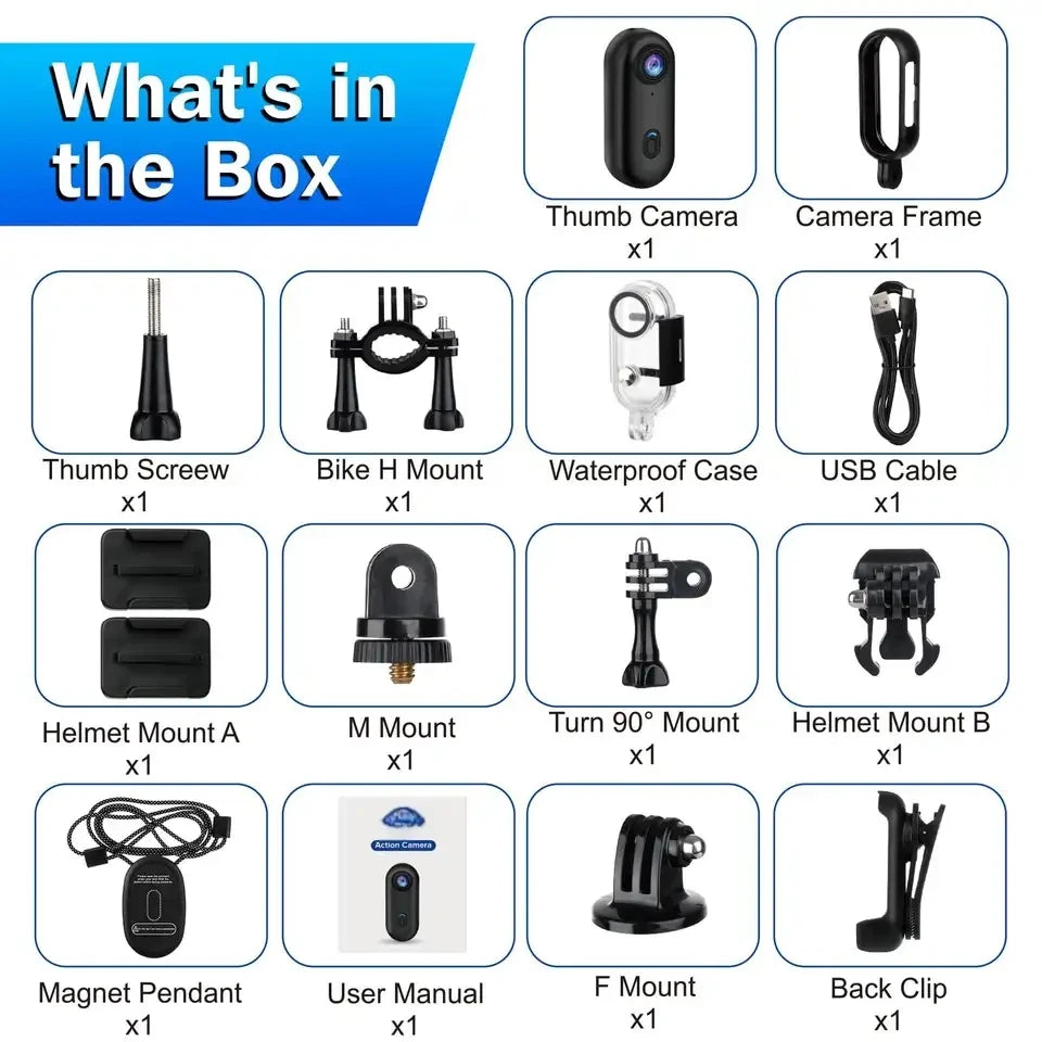 4K Mini Body Camera 64GB Action Cam with Audio & Video Thumb Hands Free Waterproof Recording Wearable Cameras Portable Camcorder