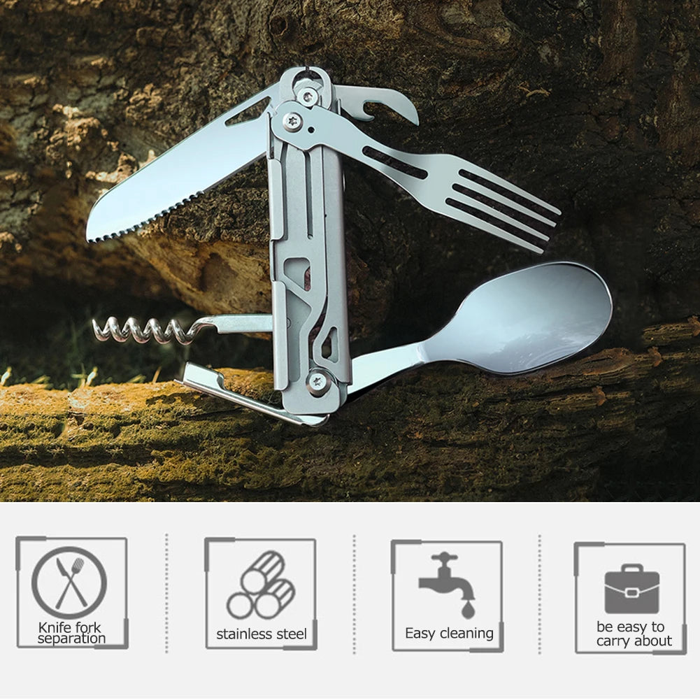 6 in 1 Multifunctional Fork Spoon Knife Foldable Portable