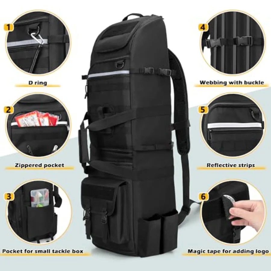 Fishing Backpack Holds Up to 8 Fishing Rods and Reels