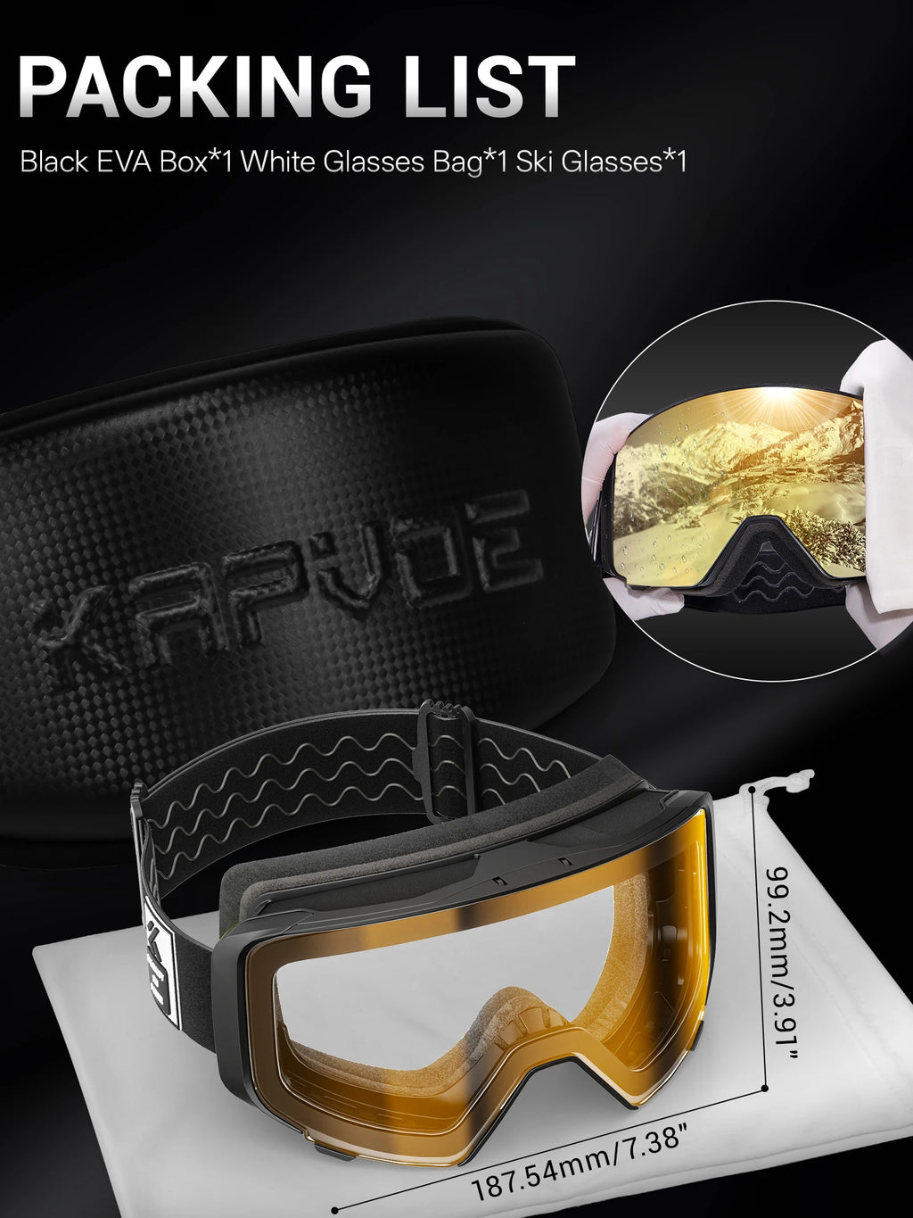 KAPVOE Ski Goggles Breathable Sports Snow Glasses UV400 Anti-fog