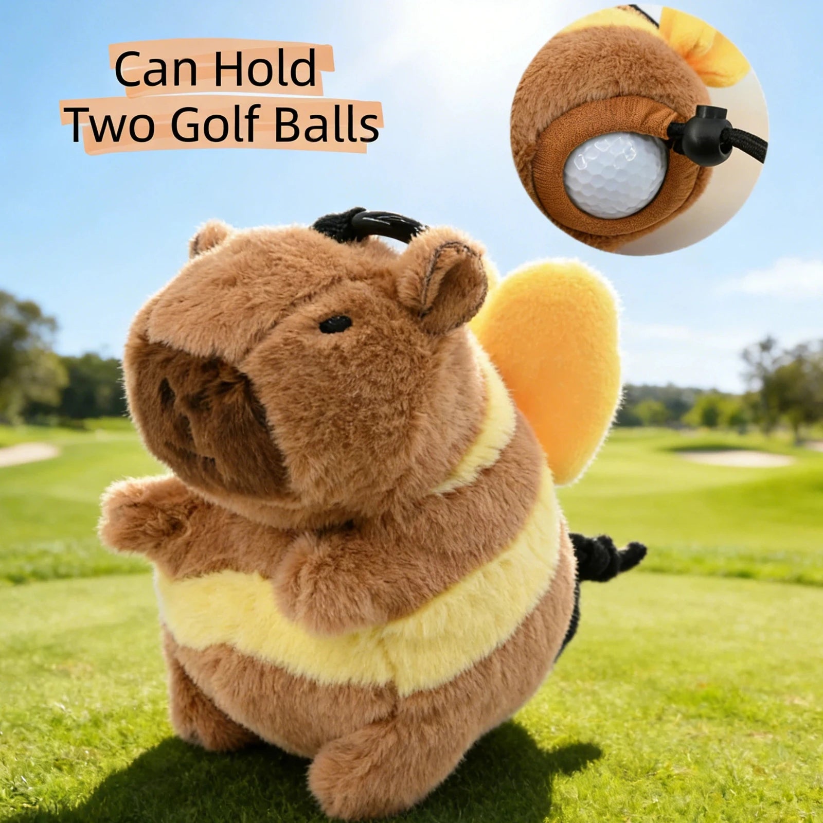 Golf Ball Bag Pouch Capybara Plushie Drawstring Storage Holds 2 Balls Drawstring Closure Cute Plush Doll Bag Holder