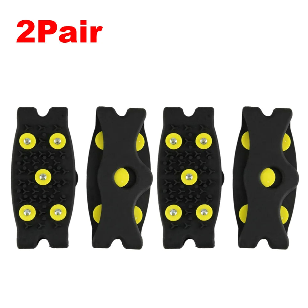 1-10Pair 5-Stud Anti Slip Crampons Snow Claw Shoe Covers Chain Spikes for Winter Walking Hiking Climbing Mountaineering Sports