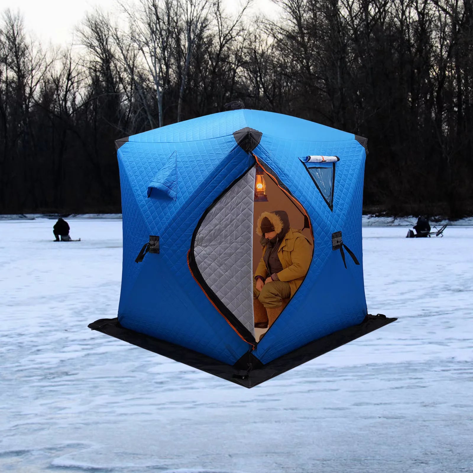 Ice Fishing Tent Freestanding Portable Insulated and Windproof for 1-2 Persons Orange/Blue/Red