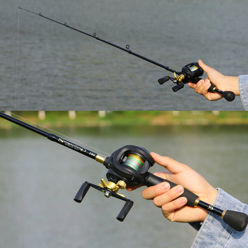 Sougayilang 1.8-2.4m Casting Fishing Combo Telescopic Fishing Rod and 7.2:1 High Speed Fishing Reel with Freshwater FishingPesca