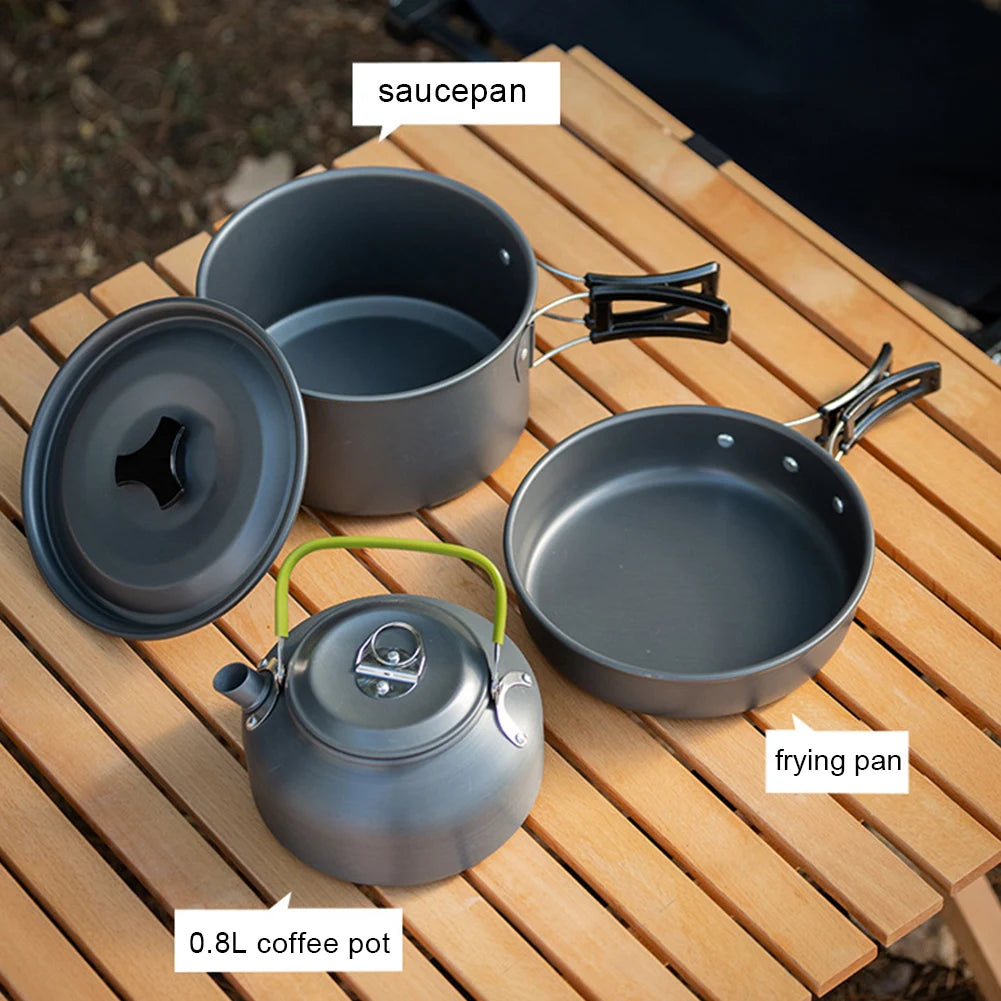 3PCS Camping Cookware Set Pot Pan Kettle Set Portable  with Mesh Bag