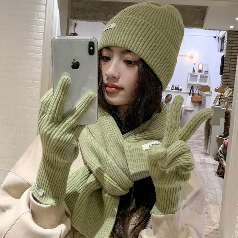Neck Scarf Gloves Caps Three Piece Set For Women & Men  Scarf Glove Set