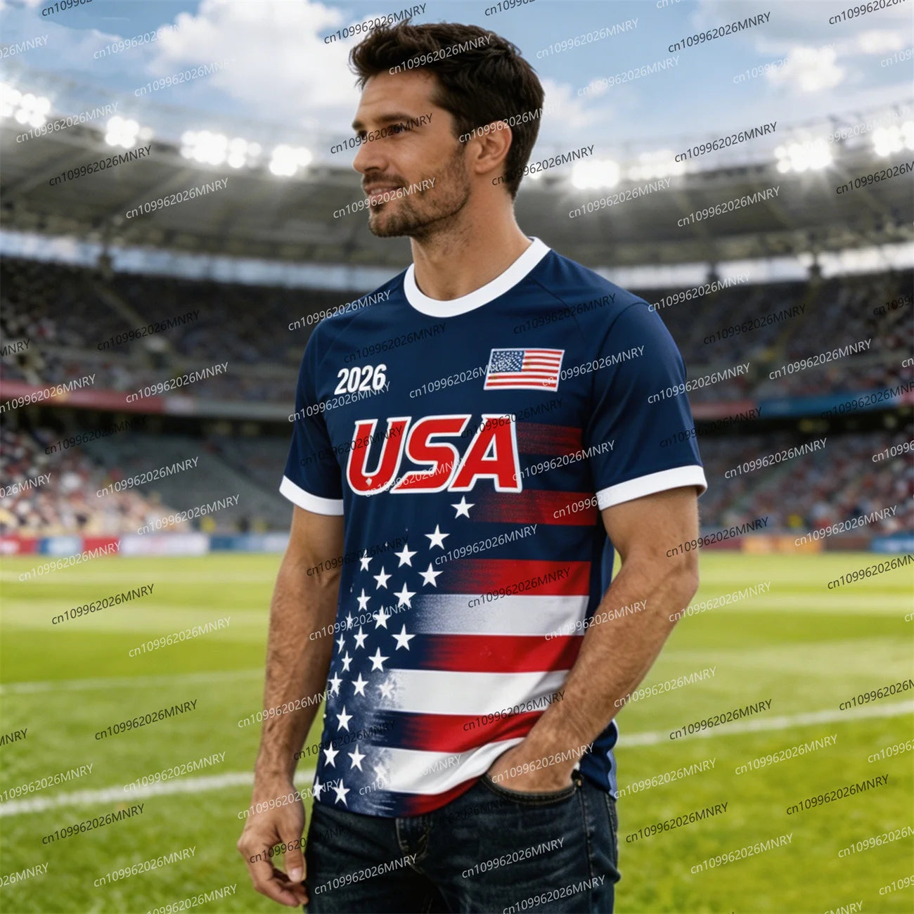 2026 America Flag Emblem tshirt Fan Jersey Men T Shirt American Soccer Jersey T-shirts For Men Fashion Men's clothing USA Jersey