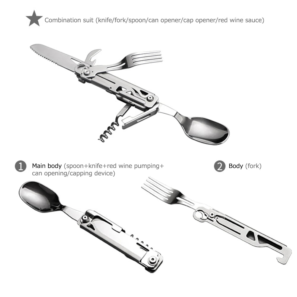 6 in 1 Multifunctional Fork Spoon Knife Foldable Portable