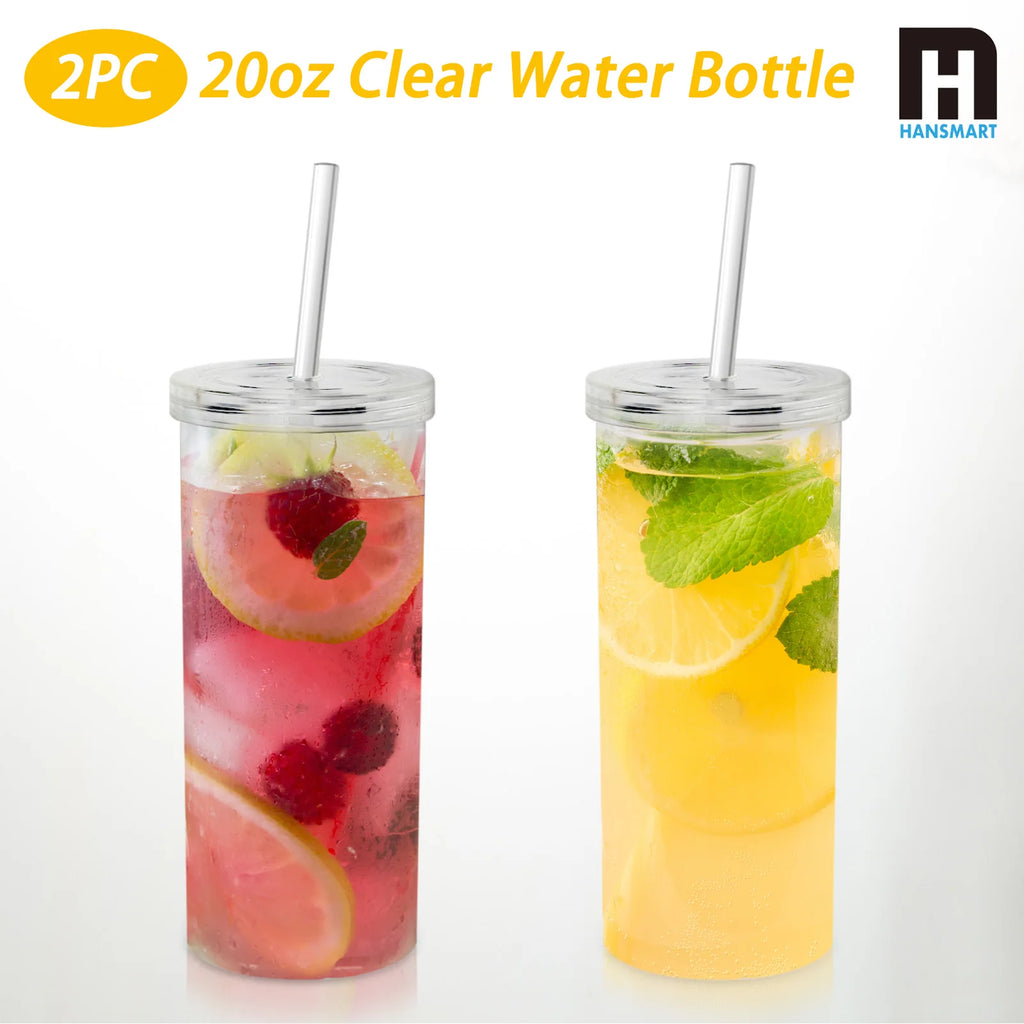 2PCS large Juice Cup with Lid and Straw plastic Water Bottle