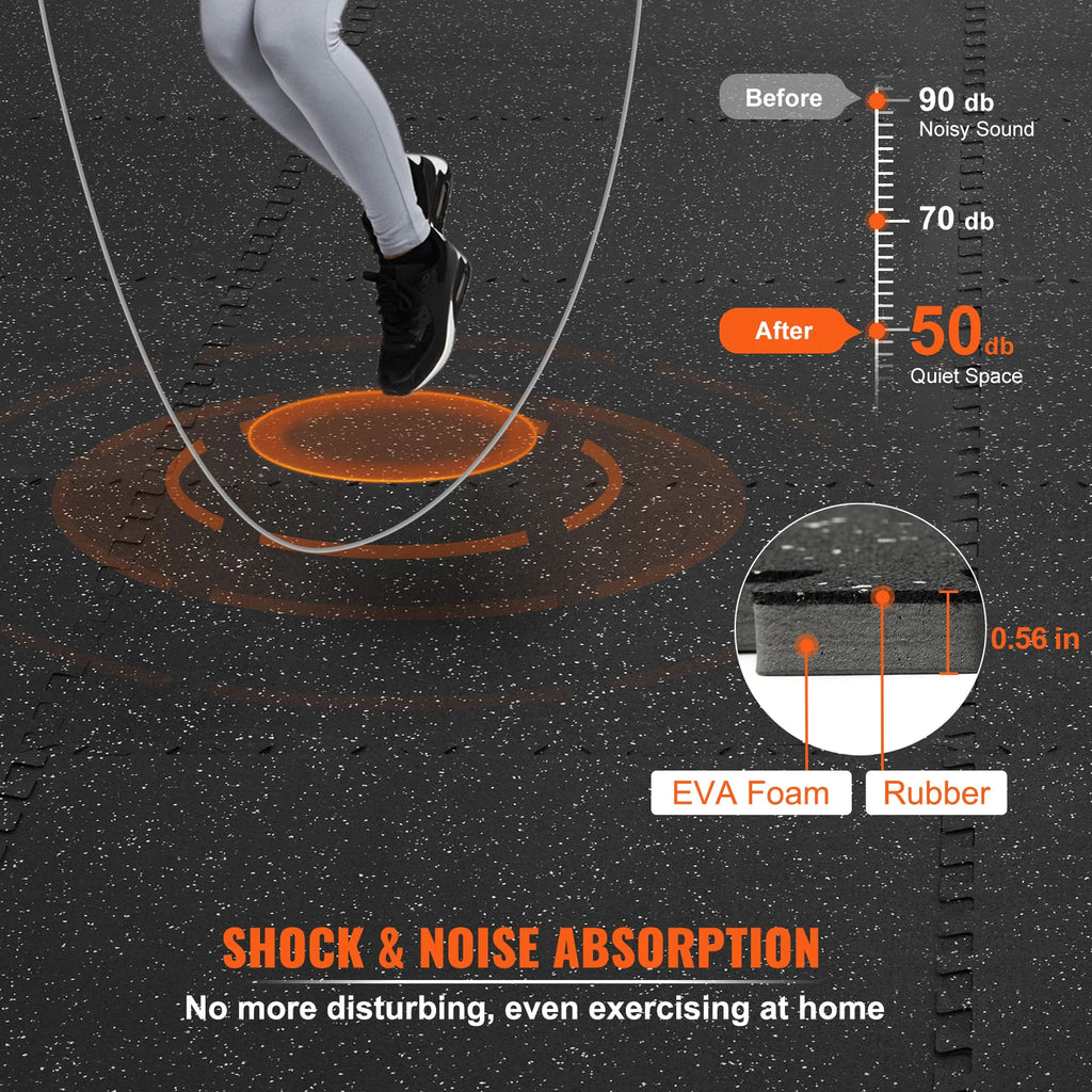 1/2 in Thick Gym Floor Mats Foam & Rubber Interlocking - Waterproof