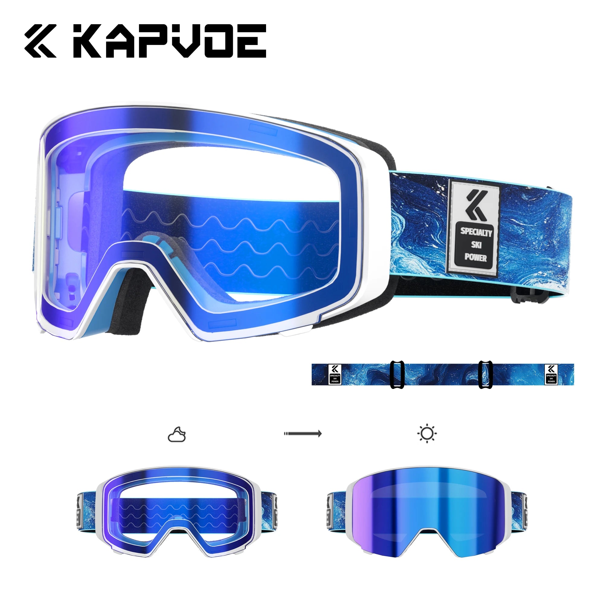 KAPVOE Ski Goggles Breathable Sports Snow Glasses UV400 Anti-fog