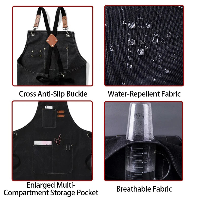 Canvas Waterproof Professional Kitchen Apron Woodworking Apron Art Apron, Fit Cafe Bar Shop Beauty Nails Studios Uniform WQ001