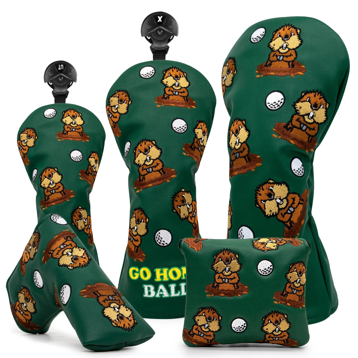 Green Leather Groundhog Golf Driver Fairway Wood Hybrid/UT  Headcover Club Head Cover High Quality Embroidery